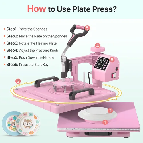 Miniatura 9 de Slendor - Máquina de prensa de calor 8 en 1, 15x15 pulgadas, giro de 360 grados, prensa digital para camisetas, máquina multifunción de Rosa
