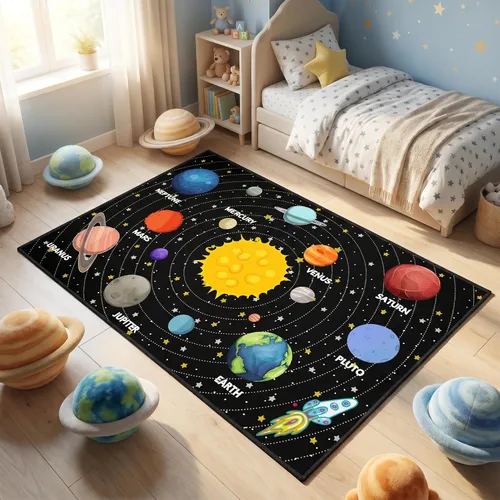 Miniatura 16 de Alfombras espaciales para dormitorio, alfombra Galaxy para habitación de niños, alfombras para sala de juegos, alfombra del sistema solar, 2 x 3 pies
