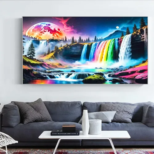 Miniatura 5 de JATOK Kits de pintura de diamantes para adultos, kits de arte de diamantes en cascada colorida 5D para principiantes, pintura de taladro redondo