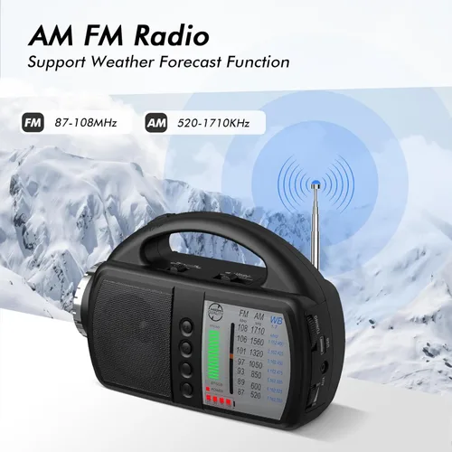 Miniatura 3 de Radio meteorológica AM FM NOAA, radio de emergencia portátil con linterna, Bluetooth 5.0, USB, entrada auxiliar alimentada por batería recargable