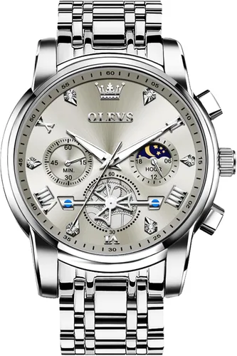 Miniatura 14 de OLEVS Relojes para hombre, resistente al agua, de lujo, gran cara, reloj analógico de cuarzo de acero inoxidable, relojes de vestir analógicos