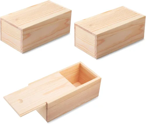 Blulu 3 cajas de madera sin terminar de 7.87 x 3.94 x 3.15 pulgadas, con tapa deslizante, cajas de almacenamiento de madera pequeñas, cajas de