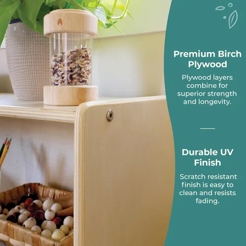 Miniatura 5 de Guidecraft EdQ - Estante de almacenamiento natural con 3 compartimentos de tela: estantería de madera y organizador de juguetes para niños, unidad