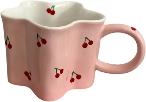 Taza de café de cerámica con forma de flor rosa para mujer, taza de agua de 11.8 fl oz/12 oz, regalo lindo de la vendimia