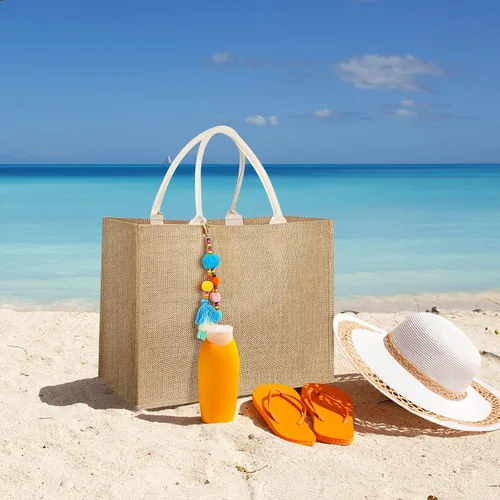 Miniatura 5 de QPEY Bolsas de yute, bolsa grande de paja para mujer, bolsas de playa tejidas impermeables, bolso de hombro con borla hecho a mano para verano