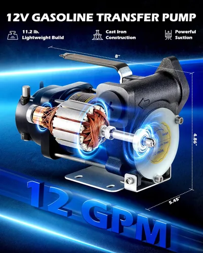 Miniatura 2 de Orion Motor Tech Bomba de transferencia de gasolina de 12 GPM, bomba de transferencia de combustible eléctrica de 12V con cebado para diesel, Bomba