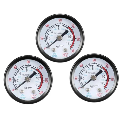 uxcell Medidor de presión de montaje trasero, escala dual de 0-180 psi/kPa, pantalla de dial de 1-25/64 pulgadas, macho NPT de 1/8 pulgadas para
