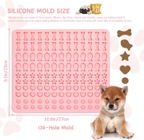 Miniatura 2 de LELE LIFE Moldes de silicona para gomitas de 130 cavidades, moldes de chocolate semiesfera con forma de corazón y estrella de hueso para dulces