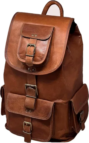 Miniatura 2 de Jaald Mochila de cuero para computadora portátil de 18 pulgadas, mochila vintage, mochila universitaria, bolsa de picnic escolar, cuero de grano