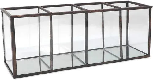 Isaac Jacobs Organizador de 4 compartimentos, soporte para brochas de maquillaje, solución de almacenamiento de latón y vidrio de estilo vintage con