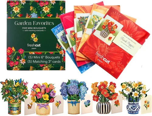 Miniatura 10 de Freshcut Paper Tarjetas desplegables, juego de 12 mini ramos de flores con tarjeta a juego, tarjetas de felicitación de flores emergentes 3D de 6