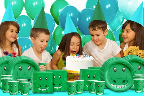 Miniatura 7 de Suministros para fiesta de cumpleaños de cocodrilo, juego de vajilla de cocodrilo para cumpleaños de niño, kit incluye platos, servilletas y tazas