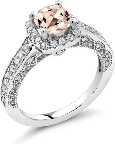 Miniatura 89 de Gem Stone King Anillo de compromiso de plata de ley 925 de 0.236 in con piedra natal y zafiro blanco creado con acento Anillo de compromiso