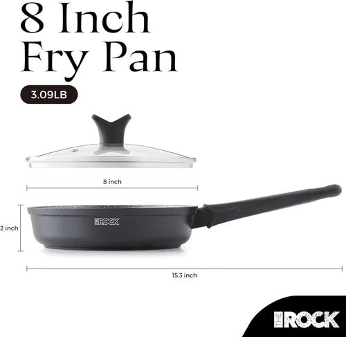 Miniatura 2 de THE ROCK SOHO - Sartén antiadherente de 8 pulgadas con tapa, nada se pega, nunca se deforman, dura más tiempo, sartén saludable con mango resistente
