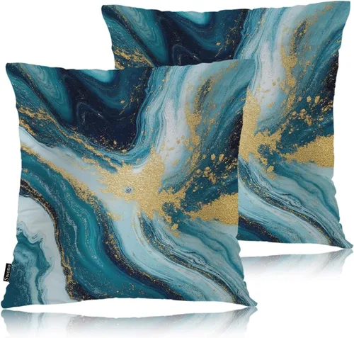 Miniatura 25 de Swono Juego de 2 fundas de almohada de 18 x 18 pulgadas, diseño floral abstracto, fundas de almohada decorativas para interiores y exteriores, sofá