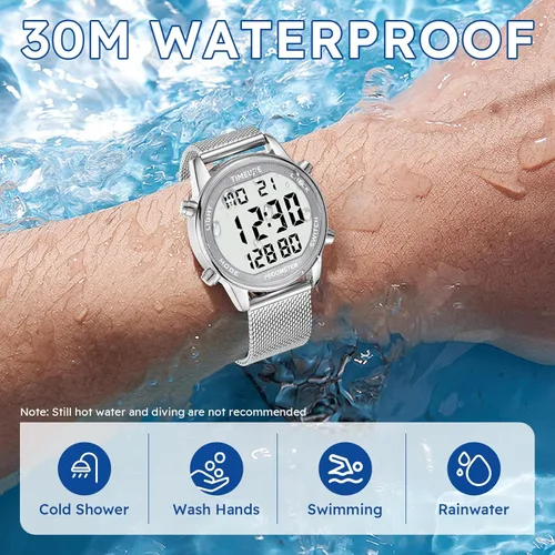 Miniatura 3 de Reloj podómetro para hombre con pulsera de acero inoxidable, reloj contador de pasos sin aplicación, sin necesidad de carga para caminar al aire