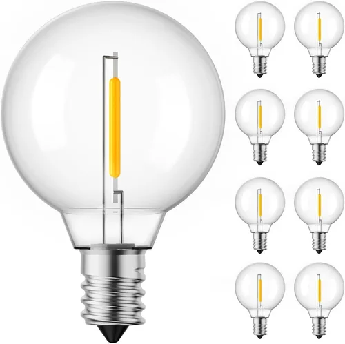 Brightown Bombillas LED de repuesto G40, paquete de 10 bombillas de globo transparente para enchufes E12 C7 con base de tornillo de candelabro, Luz