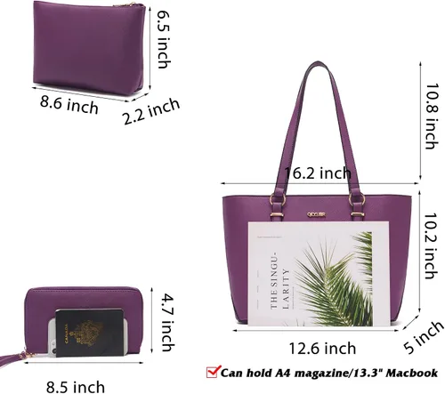 Miniatura 3 de Juego de bolsos y carteras para mujer, bolso de mano para el trabajo, bolso de hombro con asa superior y cartera a juego