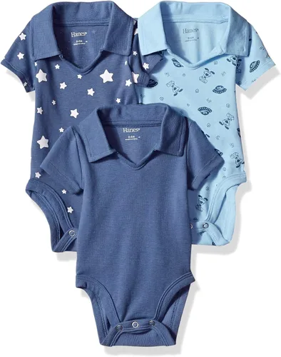 Hanes Ultimate Baby Flexy - Paquete de 3 mamelucos de manga corta, tipo Polo, para bebé.