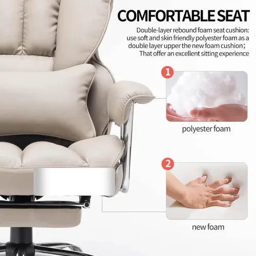Miniatura 5 de Efomao Silla de Oficina Grande y Alta 400lbs – Silla de Oficina Ejecutiva de Cuero PU con Soporte Lumbar y Reposapiés, Silla de Computadora de Gris