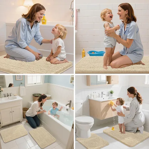 Miniatura 7 de Arotive Alfombras de baño de felpilla extrasuaves y absorbentes, de 24 x 16 pulgadas, lavables a máquina, parte trasera de goma antideslizante
