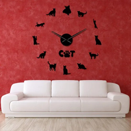 Miniatura 4 de The Geeky Days Gato doméstico de pelo corto gatos abisinios sin marco, reloj de pared de bricolaje grande mudo pegatinas de pared Etiopía gato sala