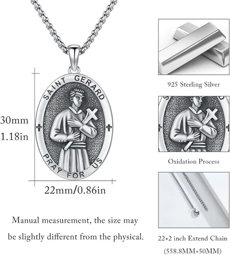 Miniatura 115 de Collar con colgante de plata de ley 925 con medalla de San Patrón, joyería religiosa para hombres y mujeres, con cadena de acero inoxidable 316L