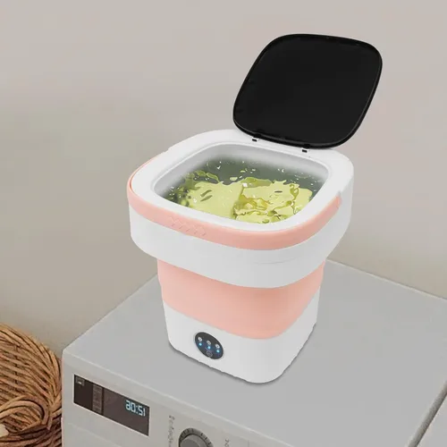 Miniatura 2 de Lavadora portátil de 12 l, mini lavadora, plegable de gran capacidad, diseño de rueda de lavado de manos simulado/función de luz azul para limpieza