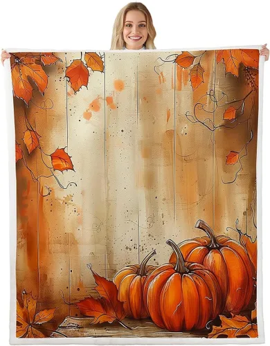 Miniatura 23 de Manfei Hello Fall Throw Blanket Pumpkin Maple Leaf Plaid Patchwork Fleece Blanket Autumn Theme Cozy Throws for Bed Couch Sofa,Kids Boys Girls Room
