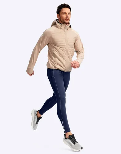 Miniatura 6 de Pudolla Men's Thermal Running Tights with 3 Zipper Pockets Workout Compression Leggings Cycling Pants for Men Hiking Jogging
