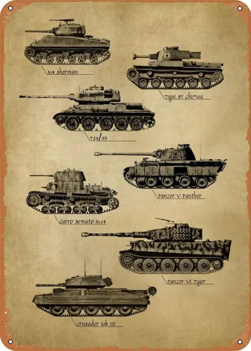 WWII Tanks - Cartel de metal retro militar para el hogar, bar, pub, decoración de pared, regalos para militares, 6 x 8 pulgadas