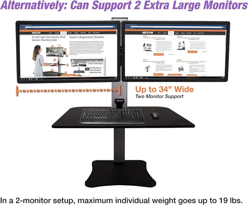 Miniatura 11 de Victor DC475 Convertidor de escritorio elevable eléctrico de triple monitor Escritorio sit-stand de tres monitores grandes Superficie de trabajo
