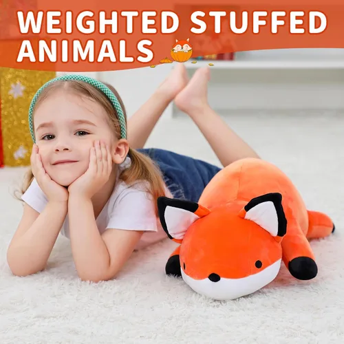 Miniatura 3 de WeBingo Animales de peluche con peso, 24 pulgadas, peluche de zorro con peso de 4.2 libras, almohada suave, lindo regalo de peluche gigante