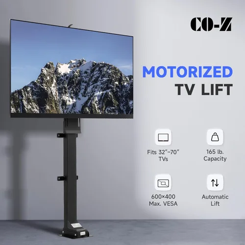 Miniatura 2 de CO-Z Elevador de TV motorizado para televisores de 32 a 70 pulgadas de hasta 600 x 400 VESA, soporte de TV de altura ajustable y soporte de pared