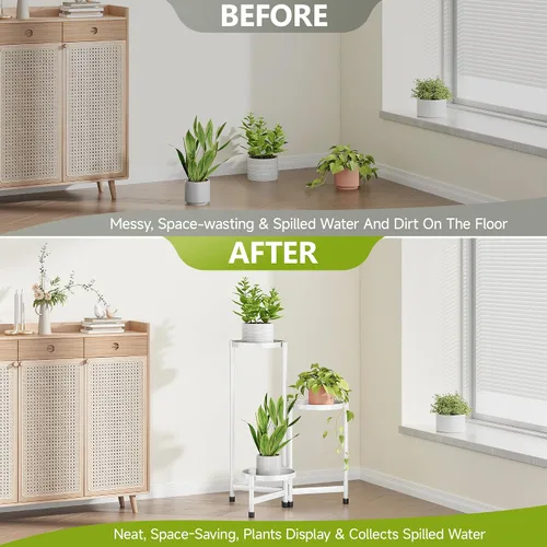 Miniatura 4 de Cawukege Soporte para plantas de 3 niveles para interiores, soporte escalonado para plantas al aire libre para múltiples plantas, estante de esquina