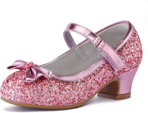 K KomForme Mary Jane - Zapatos de vestir para niña, con purpurina de 1.5 pulgadas, tacón bajo, para boda, fiesta, princesa, zapatos para niños