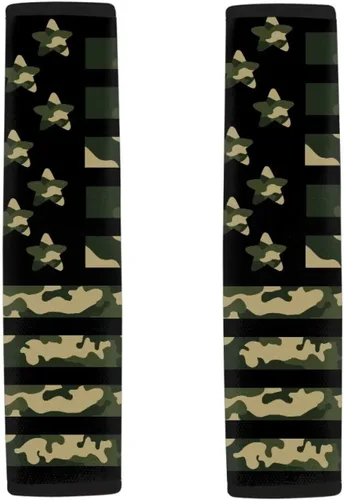 Miniatura 7 de LedBack Fundas para cinturón de seguridad de coche con diseño de bandera americana y camuflaje, paquete de 2, almohadilla universal para cinturón