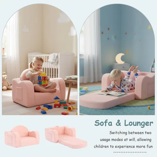 Miniatura 3 de Tiita Silla para niños, sillas plegables cómodas para niños, sofá de felpa 2 en 1 para niños, sillón con reposabrazos de bebé, sofá a tumbona, sofás