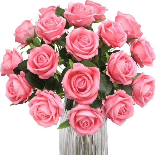 Miniatura 10 de Hawesome Rosas Falsas Flores Artificiales de Seda - 12 Piezas Rosas Moradas Artificiales Flores Falsas con Tallos para Hogar Boda Centro de Mesa
