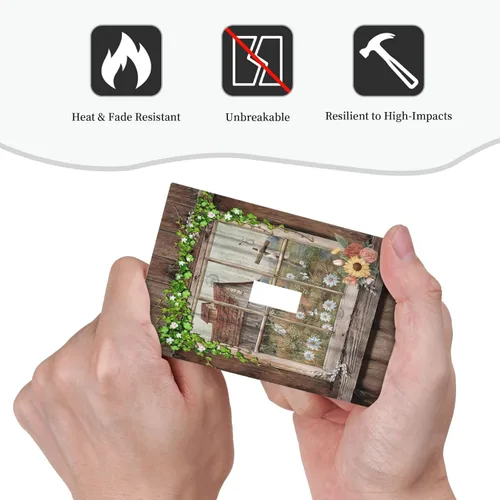 Miniatura 6 de Cubierta de Placas de Interruptor de Luz de Palanca Única Decorativa de Estilo Granja Rústico de Flores de Campo para Pared, Placa Eléctrica de Cara