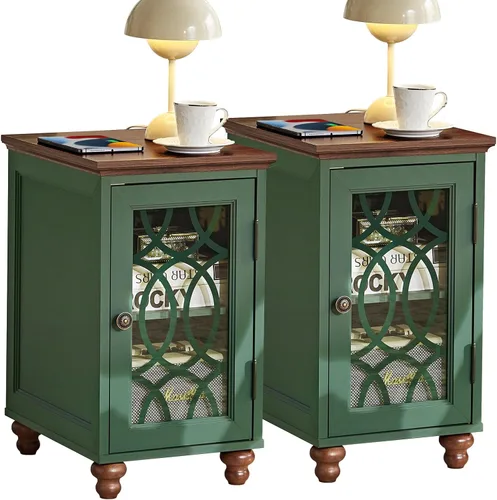 Miniatura 25 de Joaxswe Mesa auxiliar estrecha con puerta de cristal, mesita de noche de 18 x 14 pulgadas con estante ajustable, organizador de gabinete