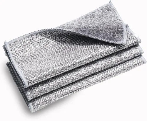 3 paños de cocina de alambre antiarañazos, 2 capas superabsorbentes de bambú y carbón, trapos reutilizables multiusos para lavar platos húmedos y
