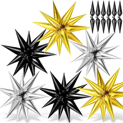 Miniatura 35 de 72 unidades de globos de estrella, grandes globos de cono de estrella metálicos de 26 pulgadas, globos de papel de aluminio de explosión colorida
