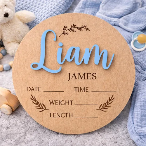 Letreros de madera de lujo personalizados con nombre de bebé, bebé próximamente, regalos de bienvenida recién nacido para niño o niña, estilo 03