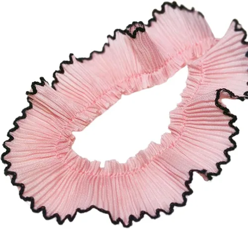 Cinta de gasa plisada de 1 yarda x 1.2 in, ribete de volantes para bricolaje, apliques de costura, borde rosa + negro