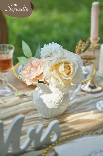 Miniatura 6 de Serwalin Flores Artificiales Bohemias de Champán Flores Falsas de Boda Flores de Pastel para Ramos de Boda DIY Centros de Mesa para Despedida