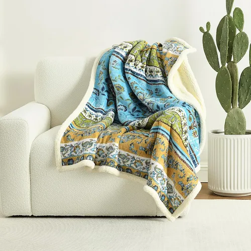 Manta de sherpa boho chic, estampado bohemio vibrante y forro ultrasuave acogedor, elegante y cálida manta de invierno para sofá, cama o decoración