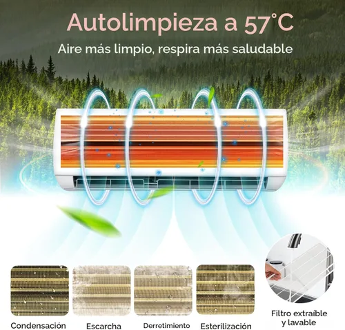 Miniatura 8 de COSTWAY Aire acondicionado y calentador mini split de 9000BTU, 17 SEER2 208-230 V, unidad de CA sin conductos montada en la pared, enfría
