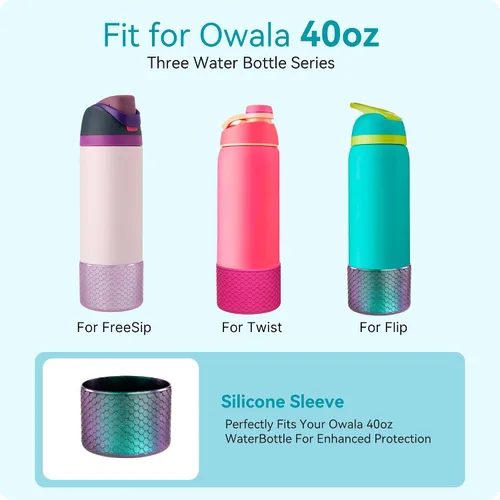 Miniatura 2 de Silicone Boot for Owala Water Bottle 24oz 32oz 40oz, Anti-Slip Protective Sleeve Bottom Bumper Protector for FreeSip, Twist, and Flip Stainless Rosa