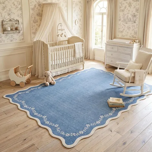 Miniatura 58 de GarveeHome Alfombra de entrada festoneada, 2 x 3, color azul sólido, lavable, alfombra floral para entrada interior, alfombra floral antideslizante